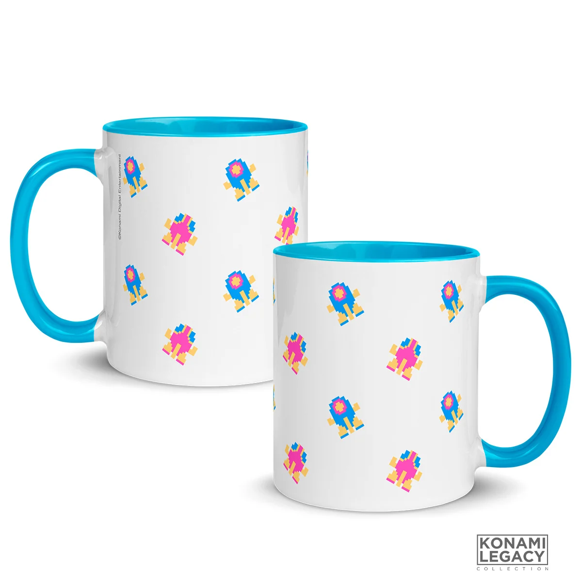 TwinBee Blue Ceramic Mug with Colored Rim and Handle