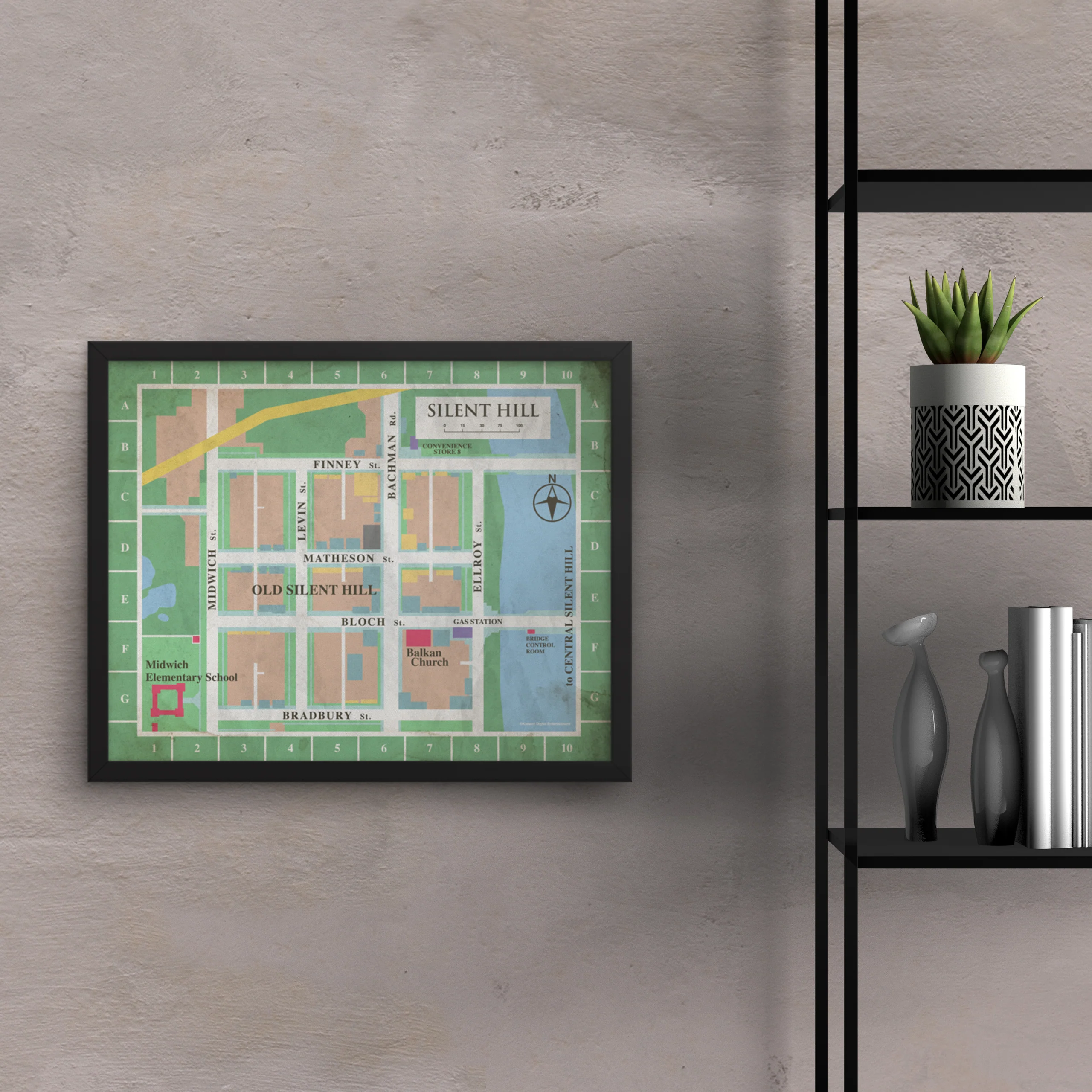 Old Silent Hill Map Framed Poster Art Print 20x16 Horizontal