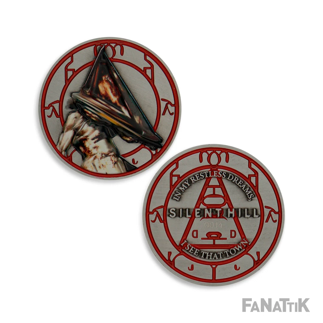 Moneda de edición limitada de Pyramid Head de Silent Hill con vitrina acrílica