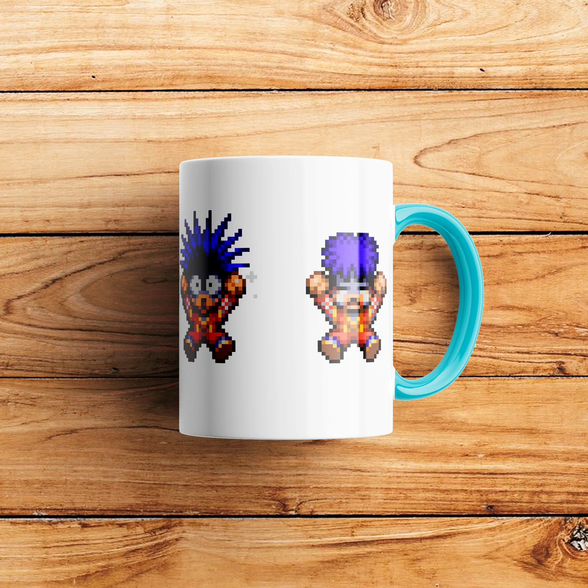 Pixel Goemon Mug with Colorful Rim, Handle and Inside