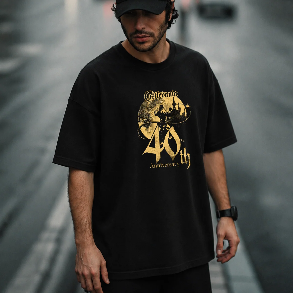 Czarny oversize T-shirt Castlevania 40th Anniversary Logo Void