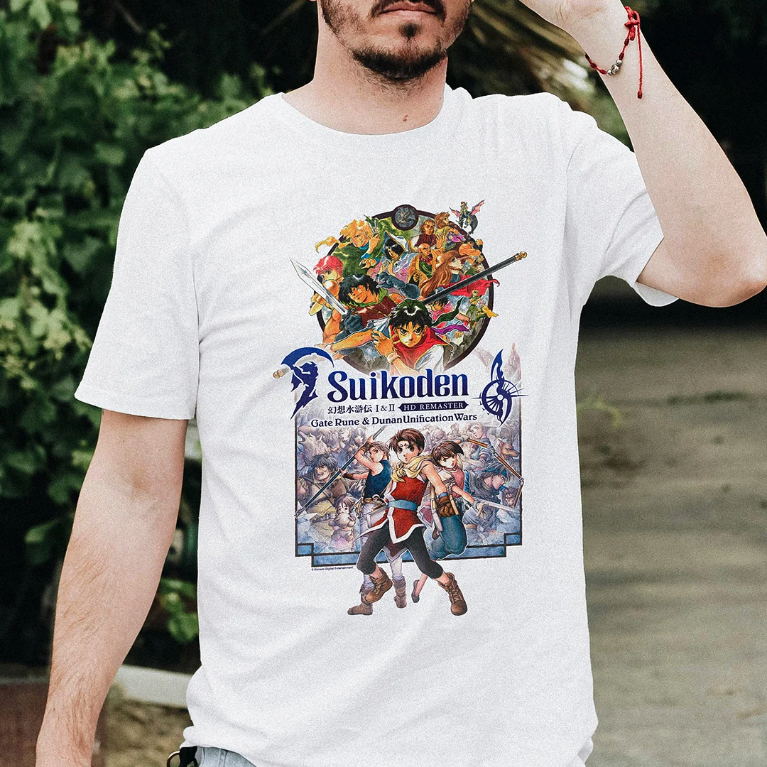Suikoden I & II HD Remaster T-skjorte med rune- og karakterkunst