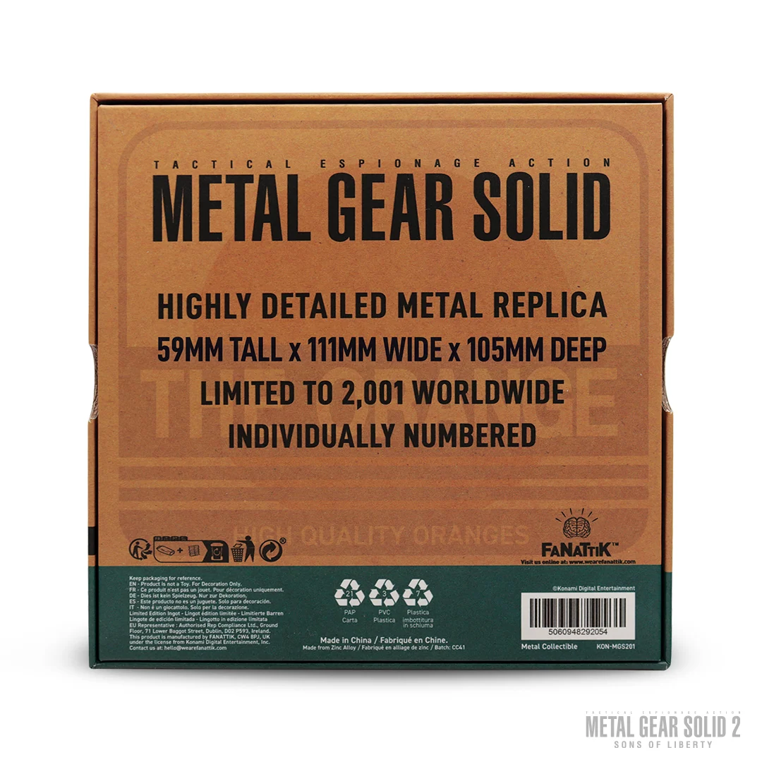 Caja de cartón réplica de Metal Gear Solid 2, coleccionable de Fanattik