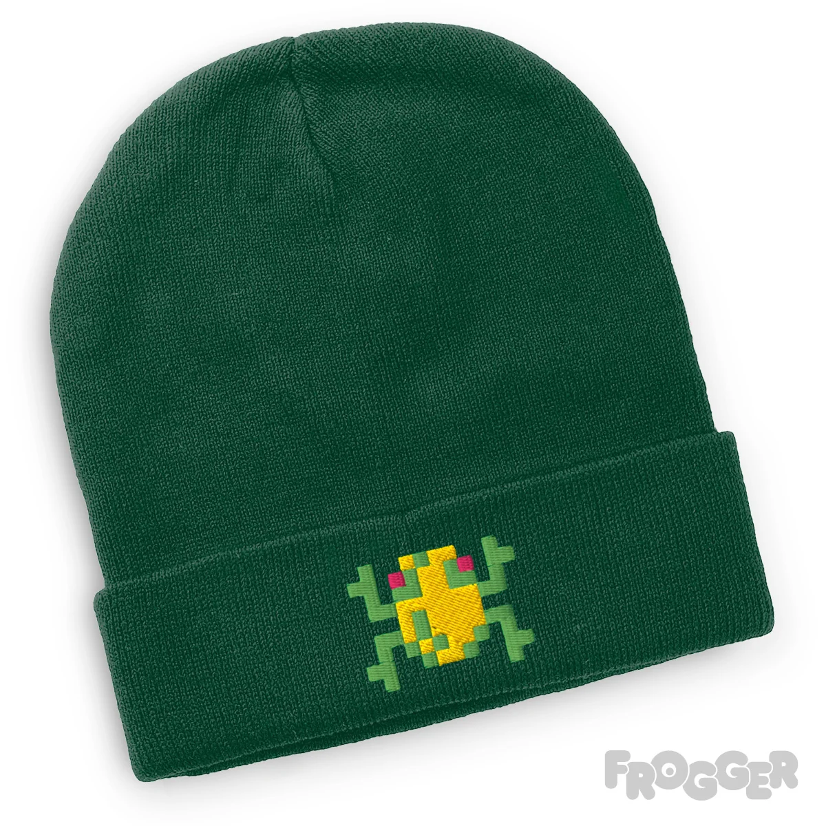 Frogger Beanie, weiche dehnbare Strickmütze im Arcade-Stil