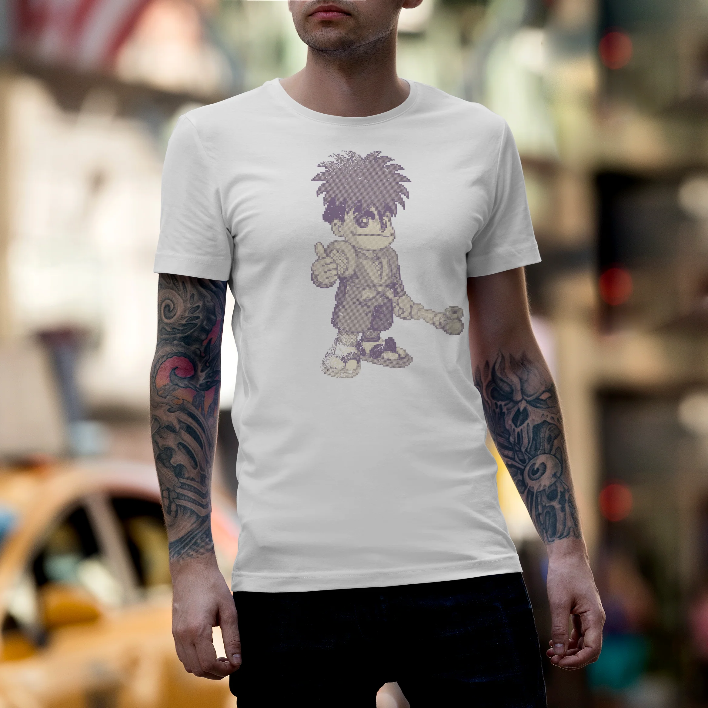 Vintage Goemon T-shirt i blød kartet bomuld med rund hals