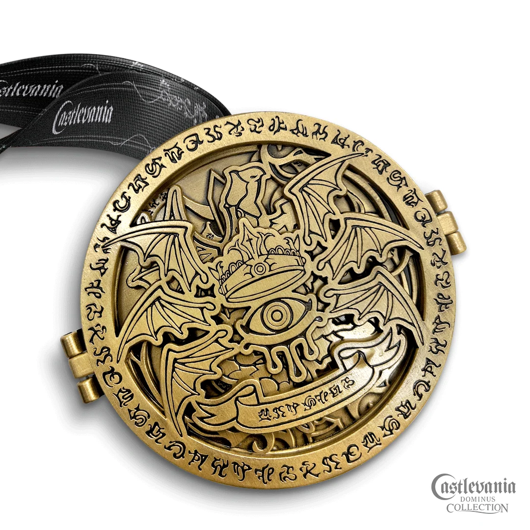Medallón Castlevania Dominus en oro antiguo, 80 MM