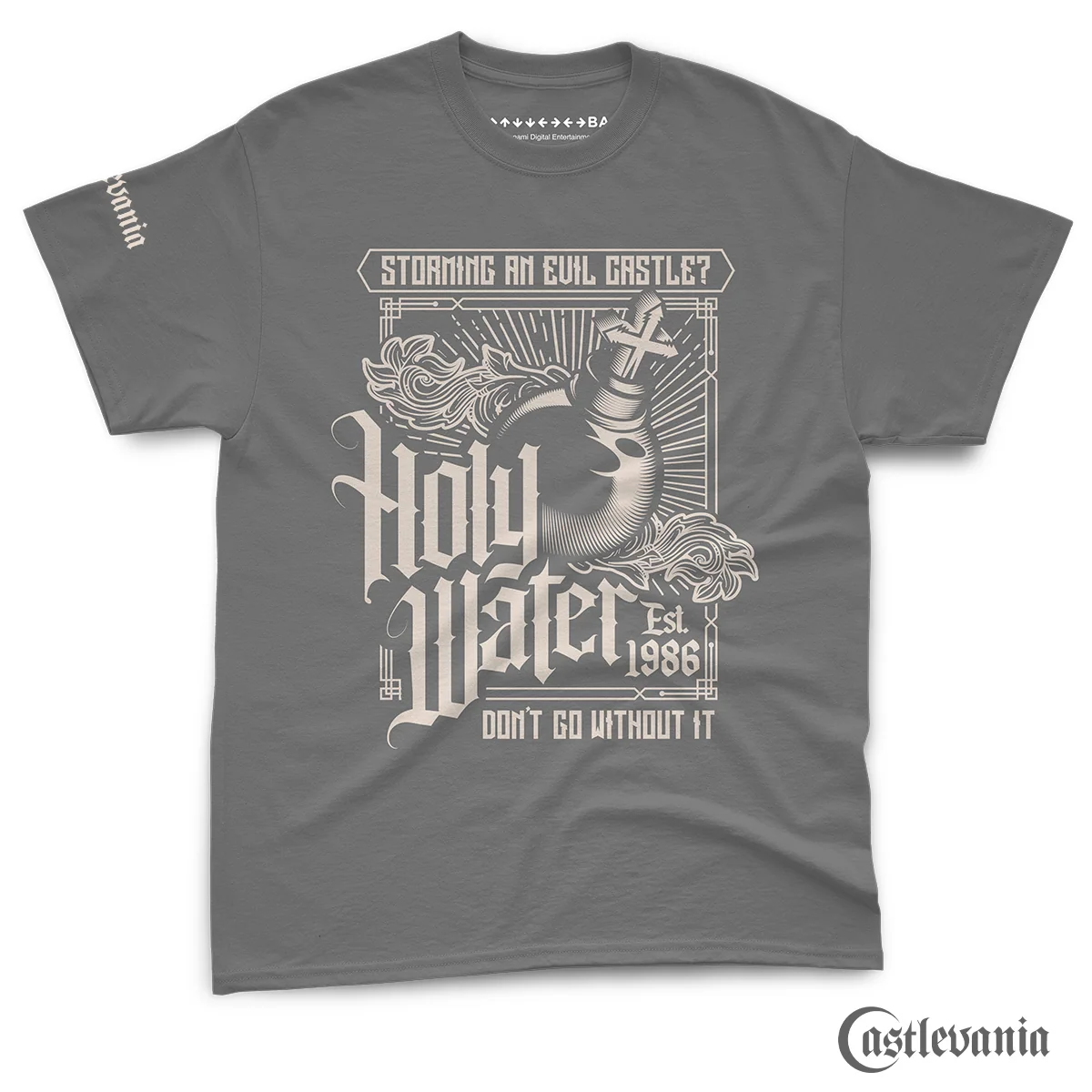 Camiseta monocromática Holy Water para fans de la saga Belmont