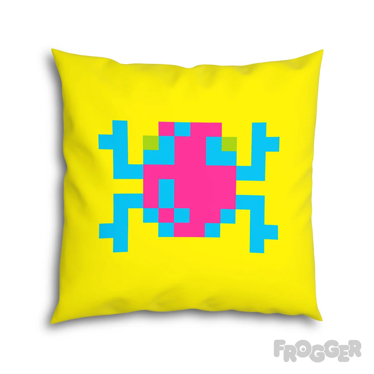 Frogger Yellow Pillow 18x18 Retro Arcade Accent Cushion