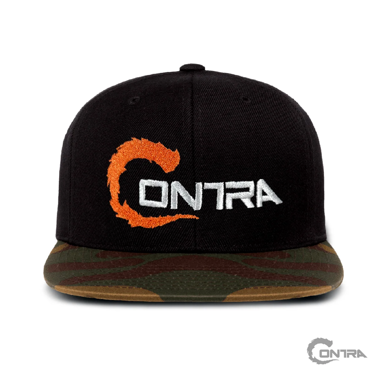 Contra camo-snapback-kasket med broderet logo
