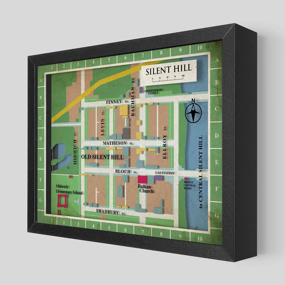 Silent Hill Map Shadowbox Art of the Fog-Laden Town and Toluca Lake