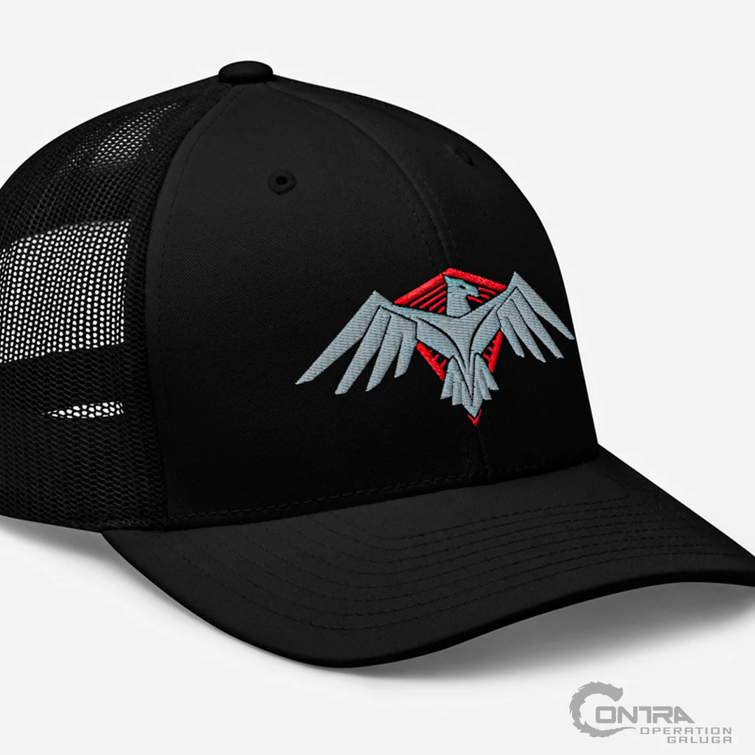 Red Falcon Trucker Hat with Cotton Twill Front and Mesh Back