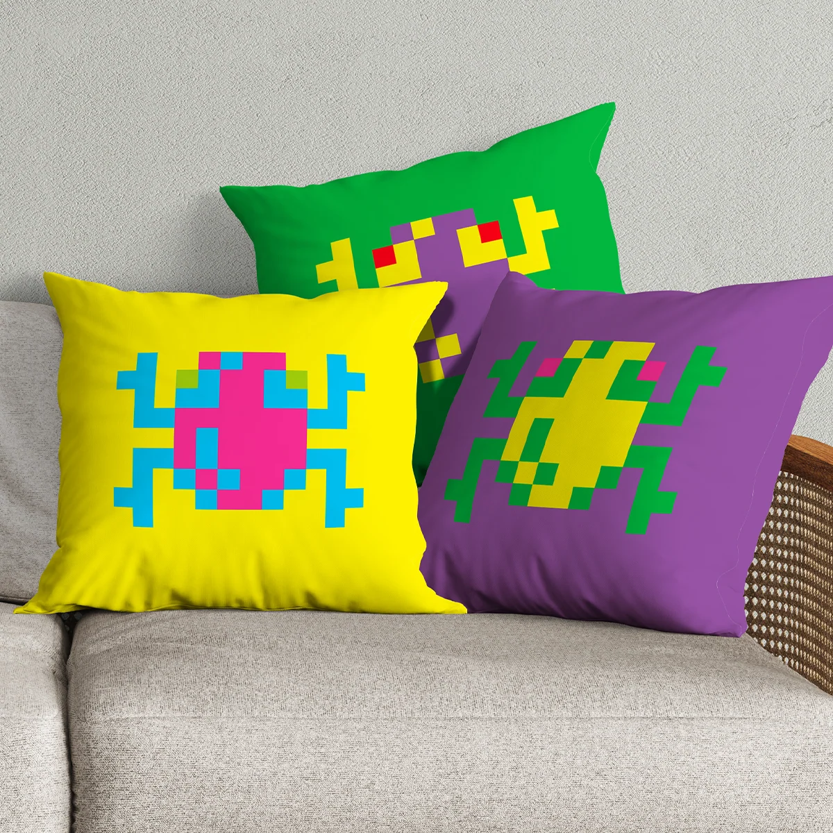 Frogger Yellow Pillow 18x18 Retro Arcade Accent Cushion